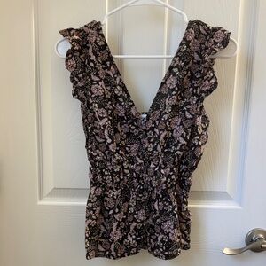 Floral Ruffle Sleeve Women's Top